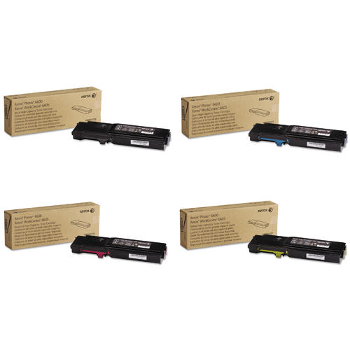 Xerox 106R02225 106R02226 106R02227 106R02228 Original High Capacity Toner Cartridge Combo, Black Cyan Magenta Yellow, Phaser 6600 WorkCentre 6605