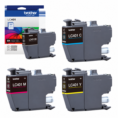 Brother LC401 Original Ink Cartridges 4-Pack (LC401BKS/LC401CS/LC401MS/LC401YS) – Black, Cyan, Magenta & Yellow