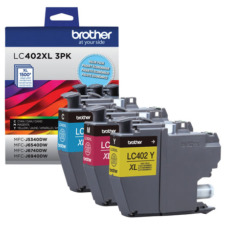 Brother LC402XL3PKS Original High Yield Ink Cartridges - 3-Pack (C/Y/M)