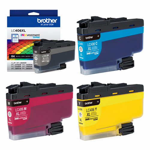 Brother LC406XL Original Ink Cartridges 4-Pack (LC406XLBKS/LC406XLCS/LC406XLMS/LC406XLYS) – Black, Cyan, Magenta & Yellow