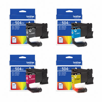 Brother LC504 Original Ink Cartridges 4-Pack (LC504BKS/LC504CS/LC504MS/LC504YS) – Black, Cyan, Magenta & Yellow