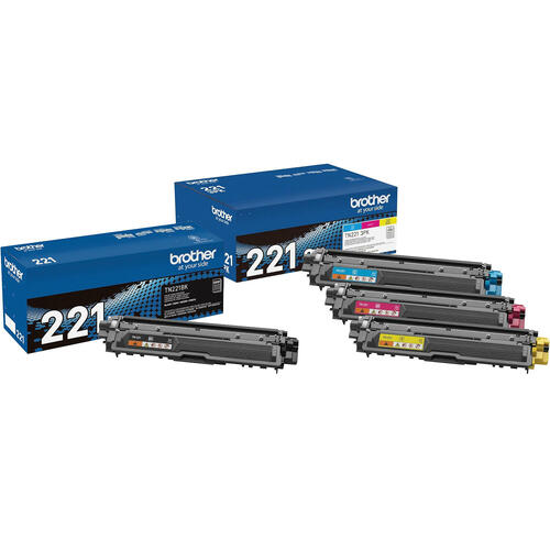 Brother TN221/TN225 Original Toner Cartridge Combo, BK/C/Y/M