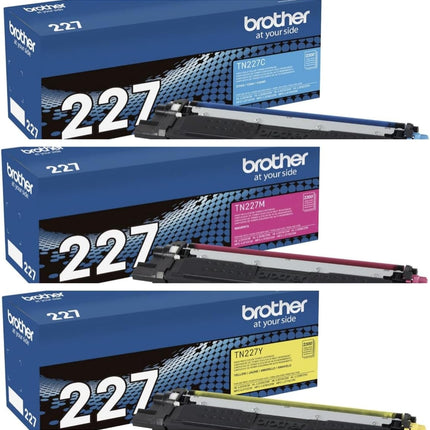 Brother TN227 Original Cyan, Magenta & Yellow Toner Cartridges, High Yield, 3-Pack