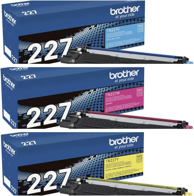 Brother TN227 Original Cyan, Magenta & Yellow Toner Cartridges, High Yield, 3-Pack