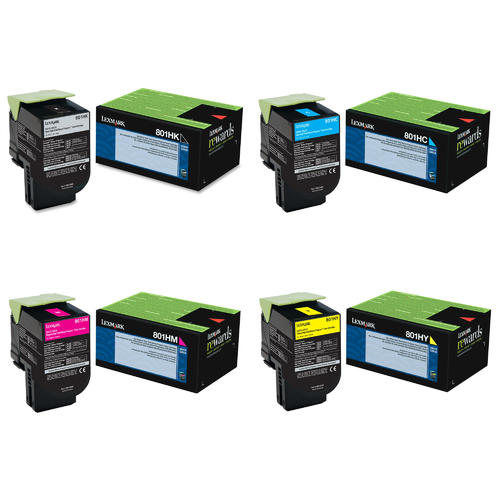 Lexmark 80C1HK0, 80C1HC0, 80C1HM0, 80C1HY0 original high-yield toner 4-pack, black, cyan, magenta and yellow