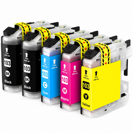 Brother LC103 Compatible Ink Cartridge Combo – High Yield 2 Black & 1 Each Cyan/Magenta/Yellow, 5-Pack