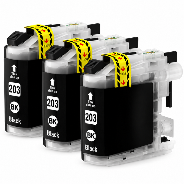 Brother LC203 compatible high yield black ink cartridges, 3-pack