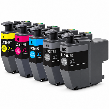 Brother LC3017 Compatible Ink Cartridge Combo – High Yield 2 Black & 1 Each Cyan/Magenta/Yellow, 5-Pack