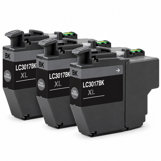 Brother LC3017 compatible high yield black ink cartridges, 3-pack