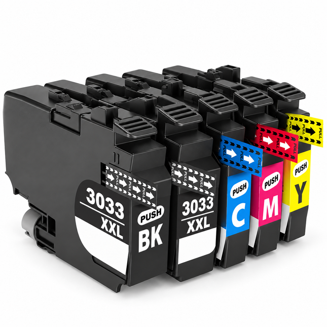 Brother LC3033 compatible ink cartridges, 5-pack: two black, cyan, magenta and yellow
