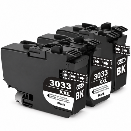 Brother LC3033 compatible extra high yield black ink cartridges, 3-pack