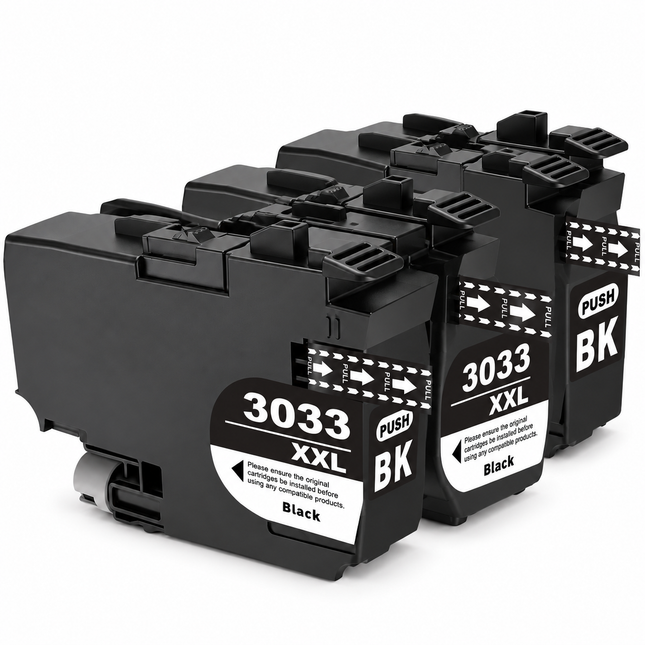 Brother LC3033 compatible extra high yield black ink cartridges, 3-pack