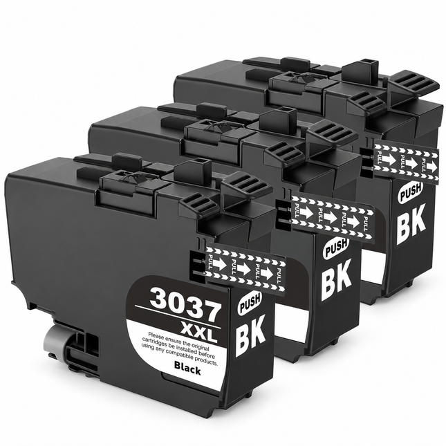 Brother LC3037 compatible ink cartridges, 3-pack: three black