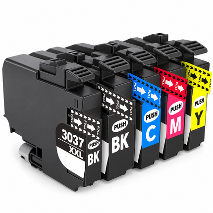 Brother LC3037 compatible ink cartridges, 5-pack: two black, cyan, magenta and yellow