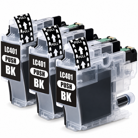 Brother LC401XL Compatible Ink Cartridge Combo – High Yield Black, 3-Pack