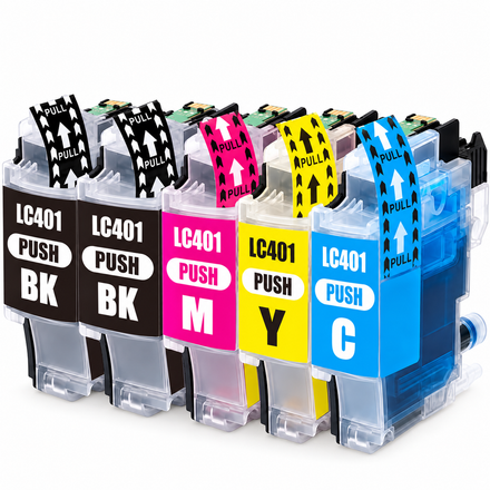 Brother LC401XL Compatible Ink Cartridge Combo – High Yield 2 Black & 1 Each Cyan/Magenta/Yellow, 5-Pack