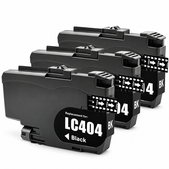 Brother LC404 compatible black ink cartridges, 3-pack