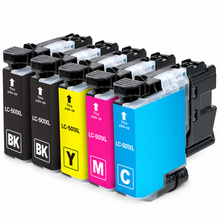 Brother LC501XL Compatible Ink Cartridge Combo – High Yield 2 Black & 1 Each Cyan/Magenta/Yellow, 5-Pack