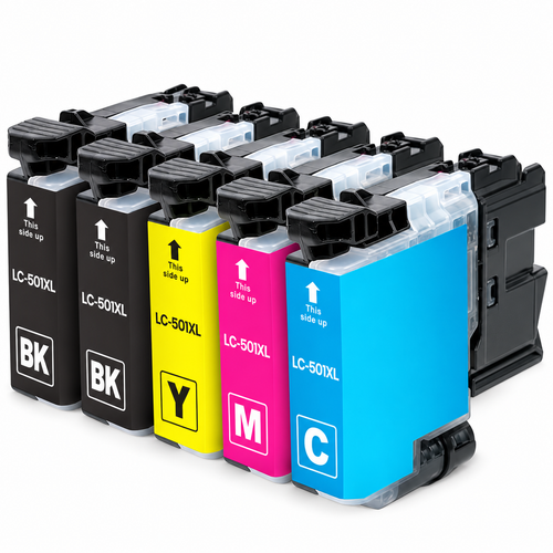 Brother LC501XL Compatible Ink Cartridge Combo – High Yield 2 Black & 1 Each Cyan/Magenta/Yellow, 5-Pack