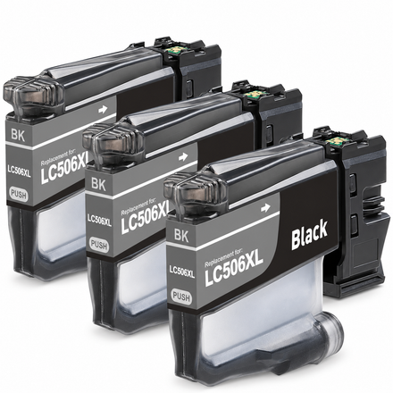 Brother LC506XL Compatible Ink Cartridge Combo – High Yield Black, 3-Pack