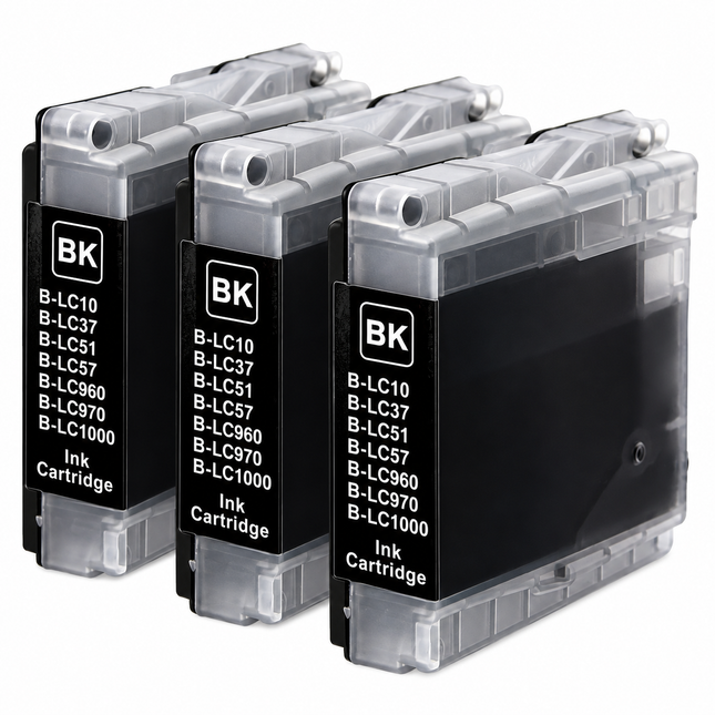 Brother LC51 compatible black ink cartridges, 3-pack