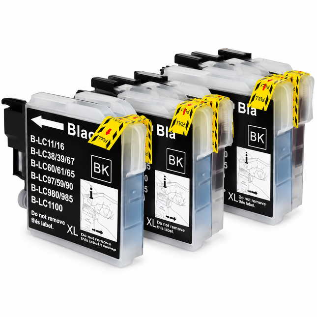 Brother LC61/LC65 compatible black ink cartridges, 3-pack