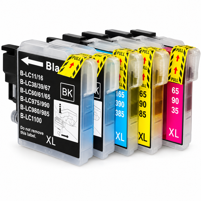 Brother LC61/LC65 compatible ink cartridges, 5-pack: two black, cyan, magenta and yellow