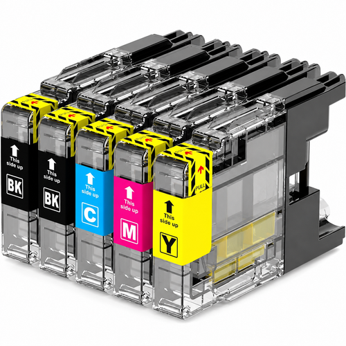 Brother LC71 / LC75 Compatible Ink Cartridge Combo – High Yield 2 Black & 1 Each Cyan/Magenta/Yellow, 5-Pack