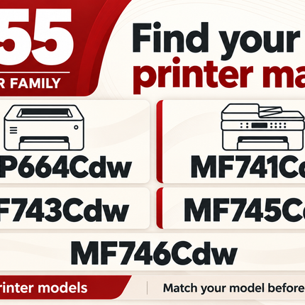 Canon 055 toner printer models: LBP664Cdw, MF741Cdw, MF743Cdw, MF745Cdw, MF746Cdw