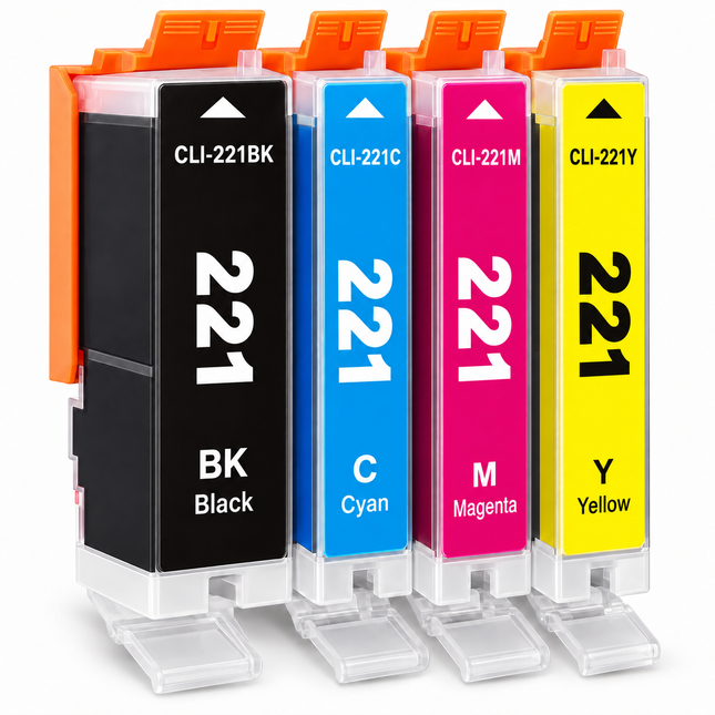 Canon CLI-221 Compatible Ink Cartridge Combo – Black, Cyan, Magenta & Yellow, 4-Pack