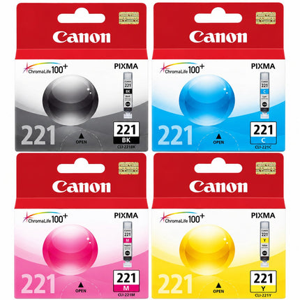 Canon CLI-221 Original Ink Cartridge Combo – Black, Cyan, Magenta & Yellow, 4-Pack