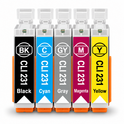 Canon CLI-231 Compatible Ink Cartridge Combo – Black, Cyan, Magenta, Yellow & Grey, 5-Pack