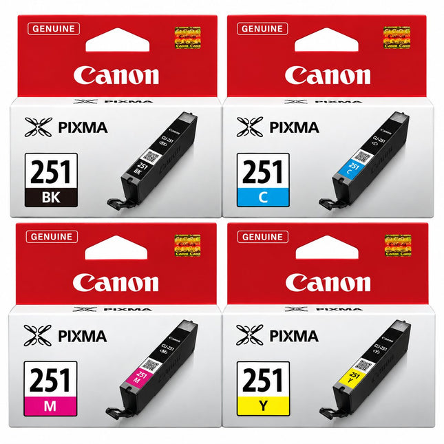 Canon CLI-251 Original Ink Cartridge Combo – Black, Cyan, Magenta & Yellow, 4-Pack