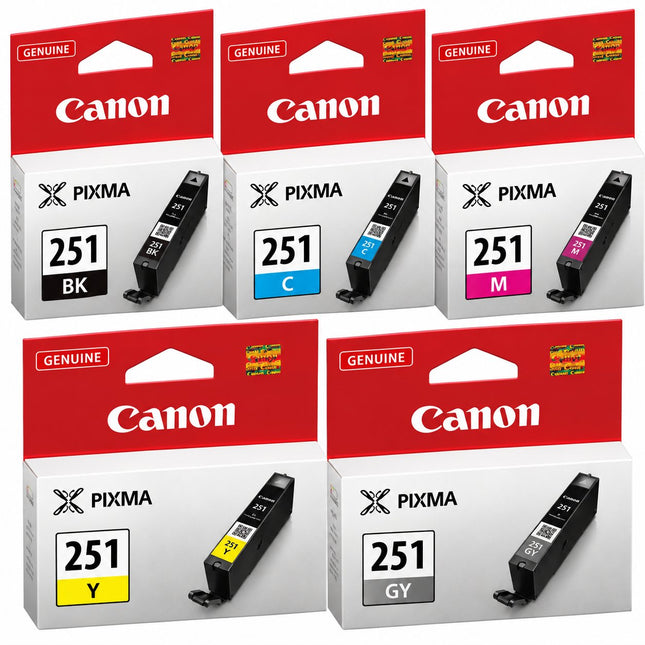 Canon CLI-251 Original Ink Cartridge Combo – Black, Cyan, Magenta, Yellow & Grey, 5-Pack