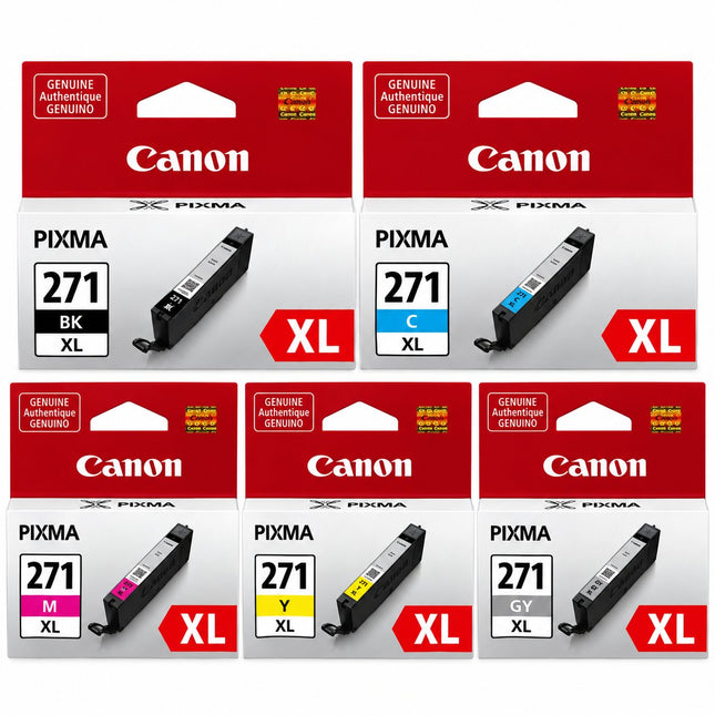 Canon CLI-271XL Original Ink Cartridge Combo – High Yield Black, Cyan, Magenta, Yellow & Grey, 5-Pack