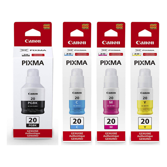 Canon GI-20 Original Ink Bottle Combo – Black, Cyan, Magenta & Yellow, 4-Pack