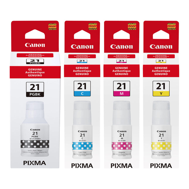 Canon GI-21 Original Ink Bottle Combo – Black, Cyan, Magenta & Yellow, 4-Pack