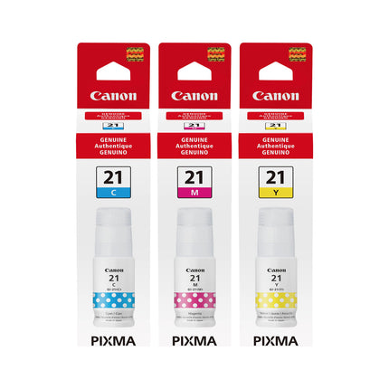 Canon GI-21 Original Ink Bottle Combo – Cyan, Magenta & Yellow, 3-Pack