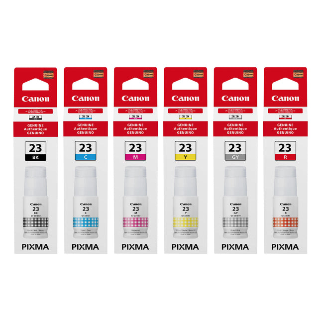 Canon GI-23 Original Ink Bottle Combo – Black, Cyan, Magenta, Yellow, Grey & Red, 6-Pack