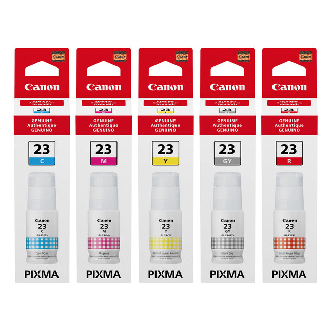 Canon GI-23 Original Ink Bottle Combo – Cyan, Magenta, Yellow, Grey & Red, 5-Pack