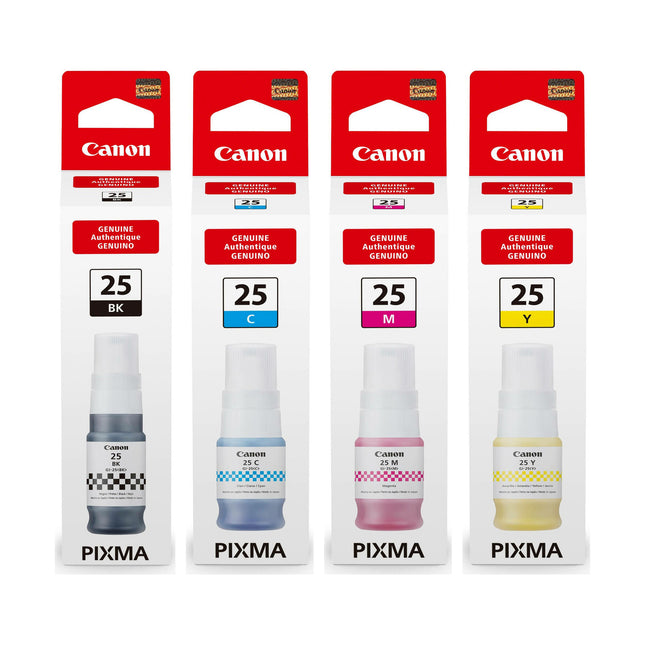 Canon GI-25 Original Ink Bottle Combo – Black, Cyan, Magenta & Yellow, 4-Pack