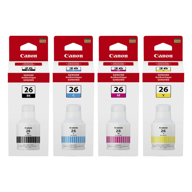 Canon GI-26 Original Ink Bottle Combo – Black, Cyan, Magenta & Yellow, 4-Pack