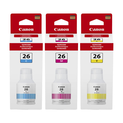 Canon GI-26 Original Ink Bottle Combo – Cyan, Magenta & Yellow, 3-Pack