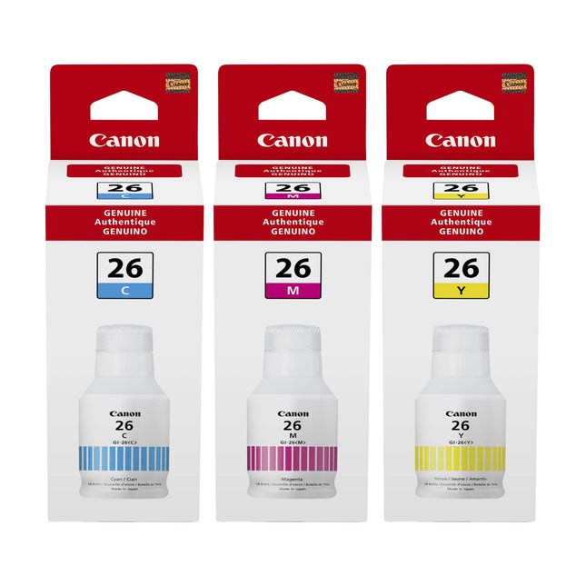 Canon GI-26 Original Ink Bottle Combo – Cyan, Magenta & Yellow, 3-Pack