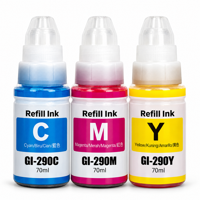 Canon GI-290 Compatible Ink Bottle Combo – Cyan, Magenta & Yellow, 3-Pack
