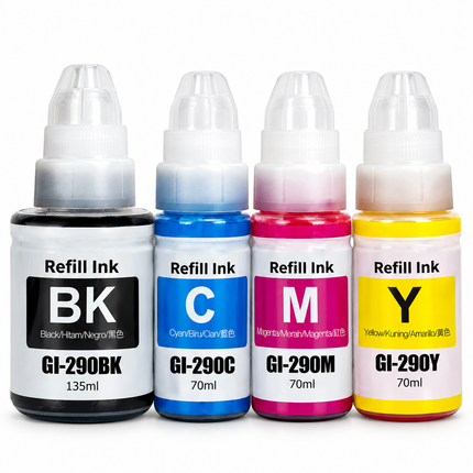 Canon GI-290 Compatible Ink Bottle Combo – Black, Cyan, Magenta & Yellow, 4-Pack