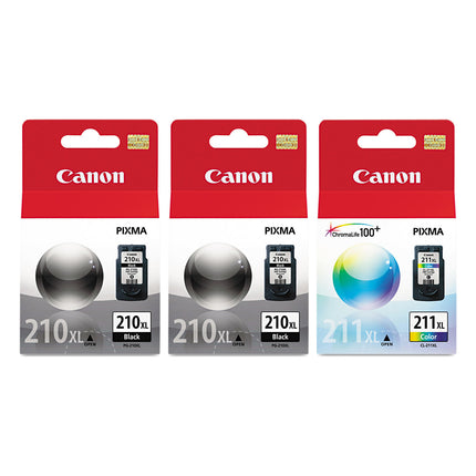 Canon PG-210XL / CL-211XL Original Ink Cartridge Combo – High Yield 2 Black & 1 Colour, 3-Pack