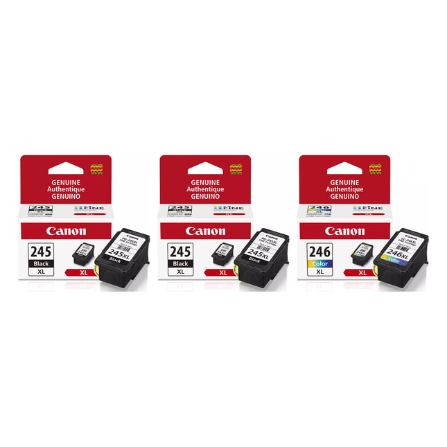 Canon PG-245XL / CL-246XL Original Ink Cartridge Combo – High Yield 2 Black & 1 Colour, 3-Pack