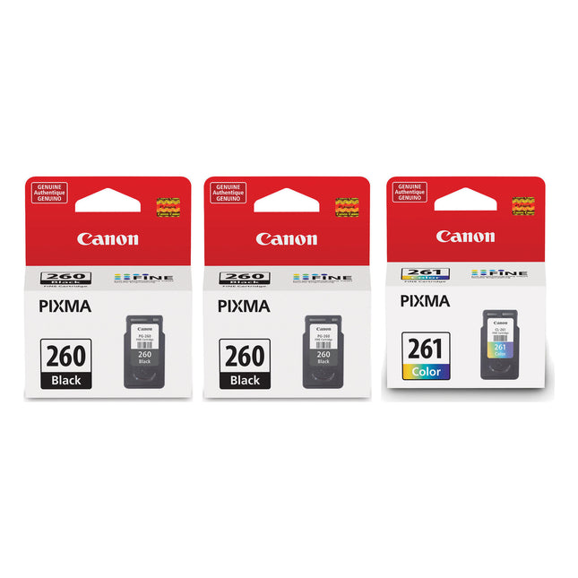 Canon PG-260 / CL-261 Original Ink Cartridge Combo – 2 Black & 1 Colour, 3-Pack