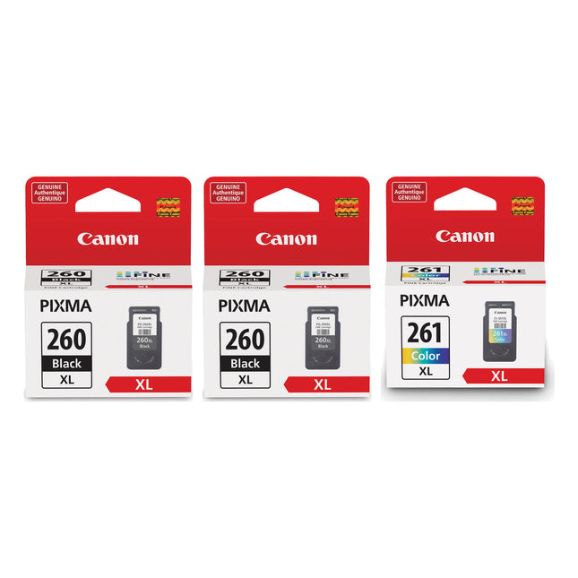 Canon PG-260XL / CL-261XL Original Ink Cartridge Combo – High Yield 2 Black & 1 Colour, 3-Pack